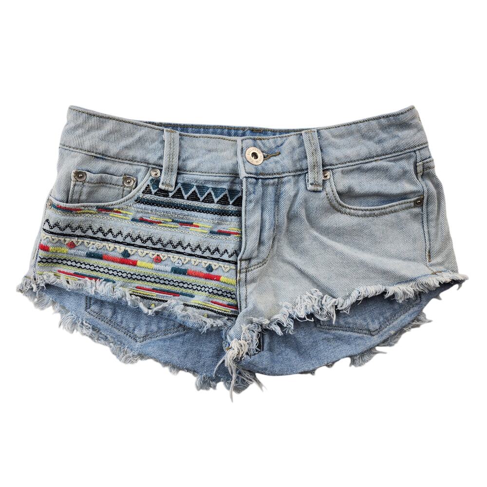 Bleached Cut Off Shorts Womens 0 26 Raw Hem Embroidered Neon Boho Low Rise